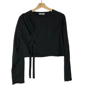 Zara Black Lace Up Side Cropped Long Sleeve Top S